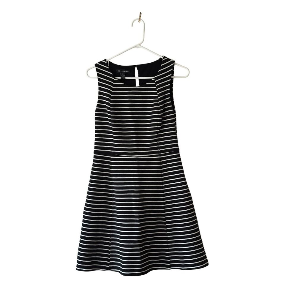 INC Womens Black & White Striped Sleeveless A-Line Dress M Casual Office Work